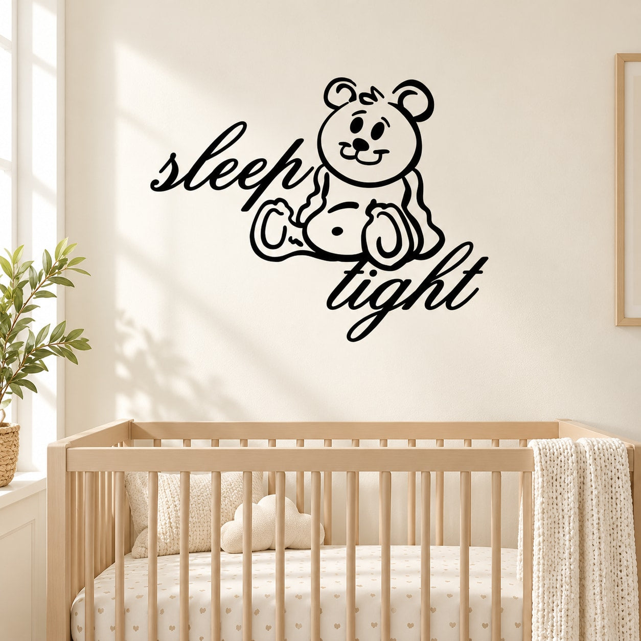 Teddy bear wall decal with sleep tight lettering