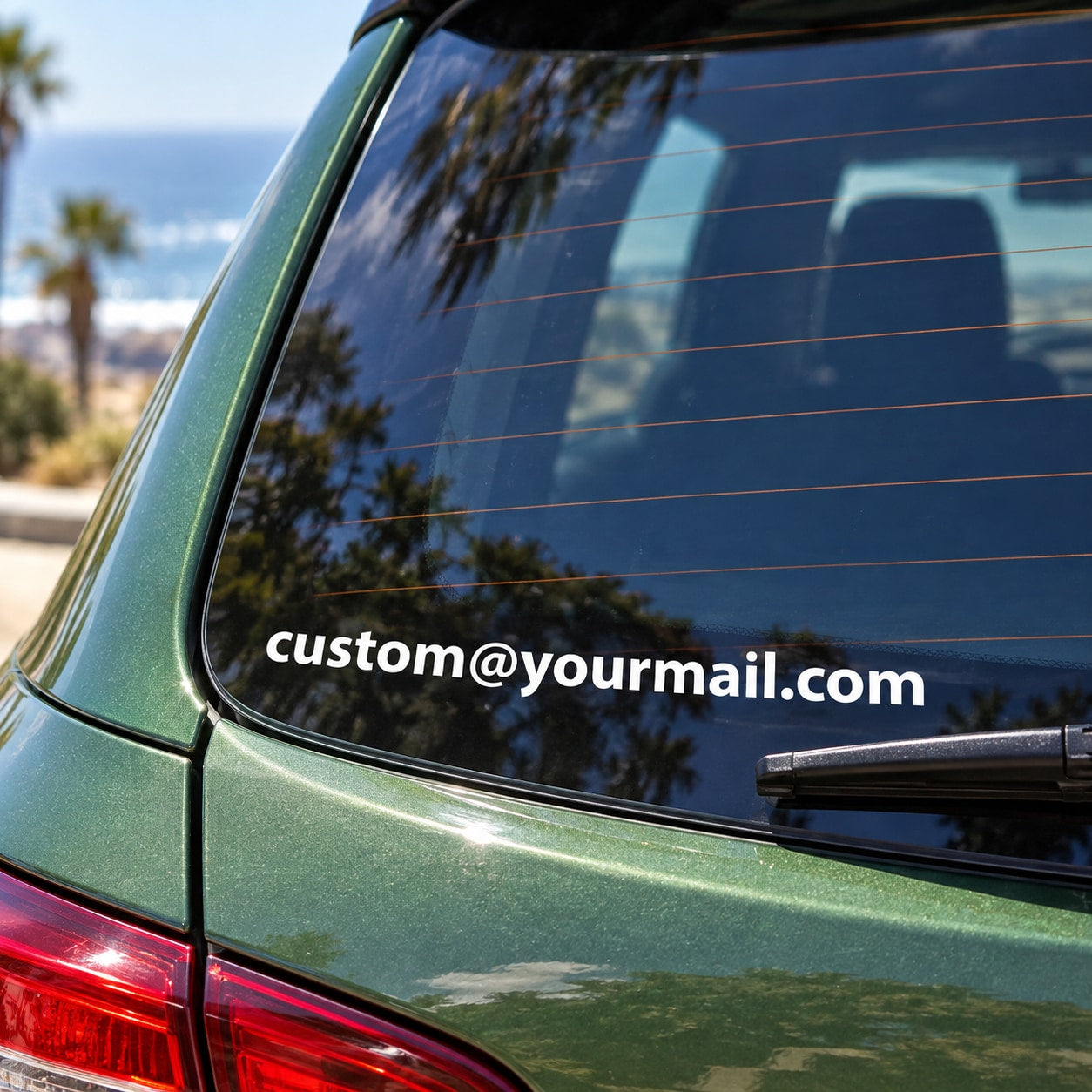 Custom email address decal with custom@yourmail.com text on car window