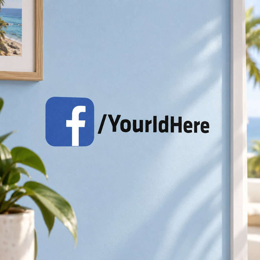 Custom Facebook die-cut decal with blue f and /YourIdHere