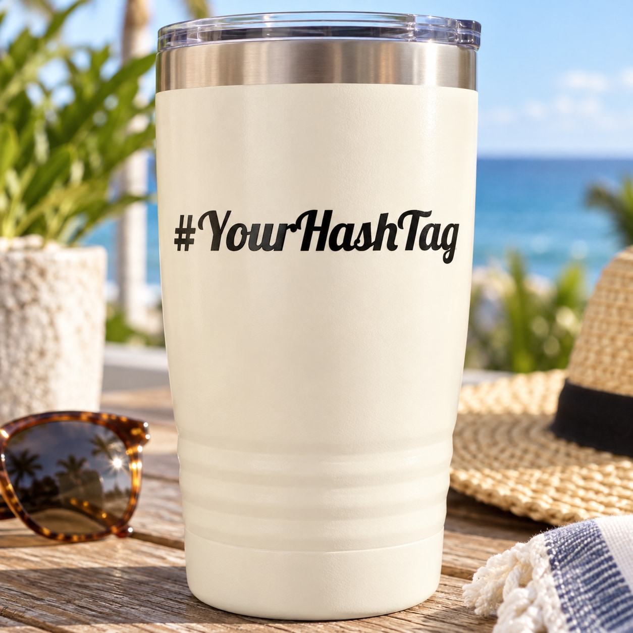 Custom #Hashtag Vinyl Decal — illustrative vinyl decal application mockup. Surrounding objects are not included.