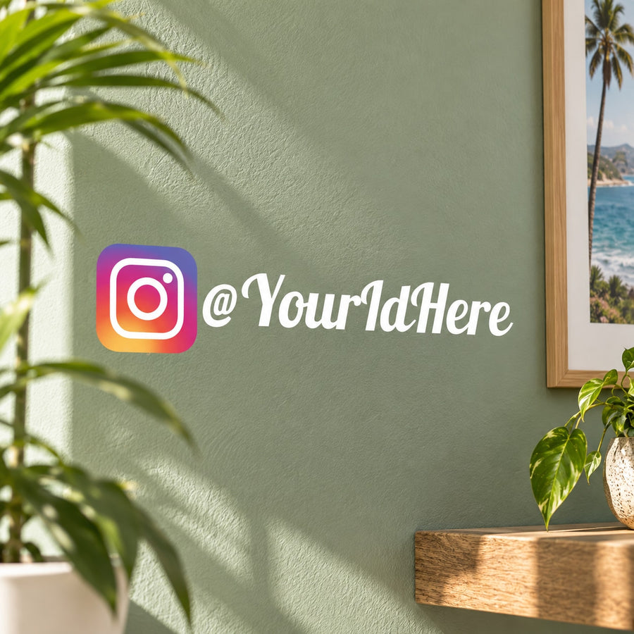Custom Instagram decal with @YourIdHere text and Instagram logo, die-cut design