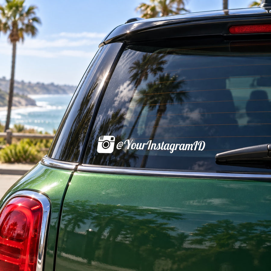 Instagram decal with camera icon and @YourInstagramID on car rear window