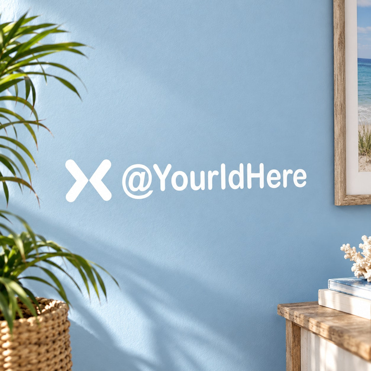 White die-cut decal with X and @YourIdHere text
