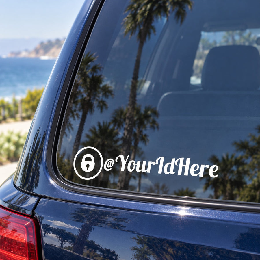Custom OnlyFans decal sticker with @YourIdHere text and lock icon