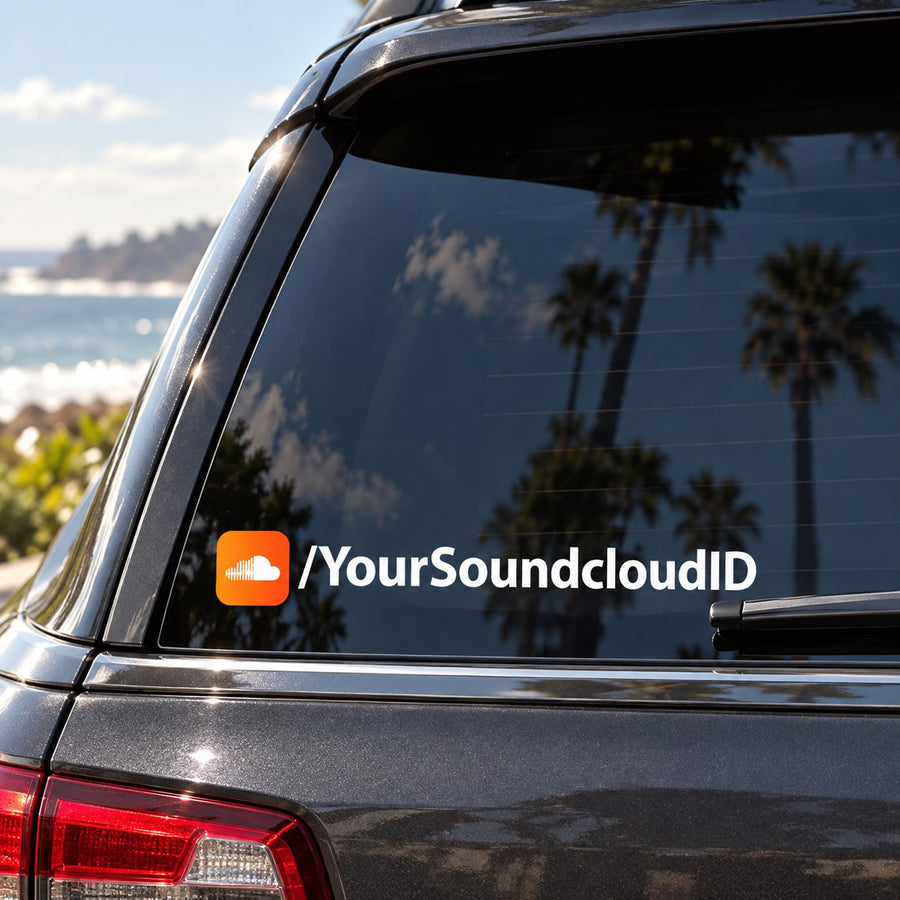 Die-cut printed decal with orange cloud icon and white /YourSoundcloudID text