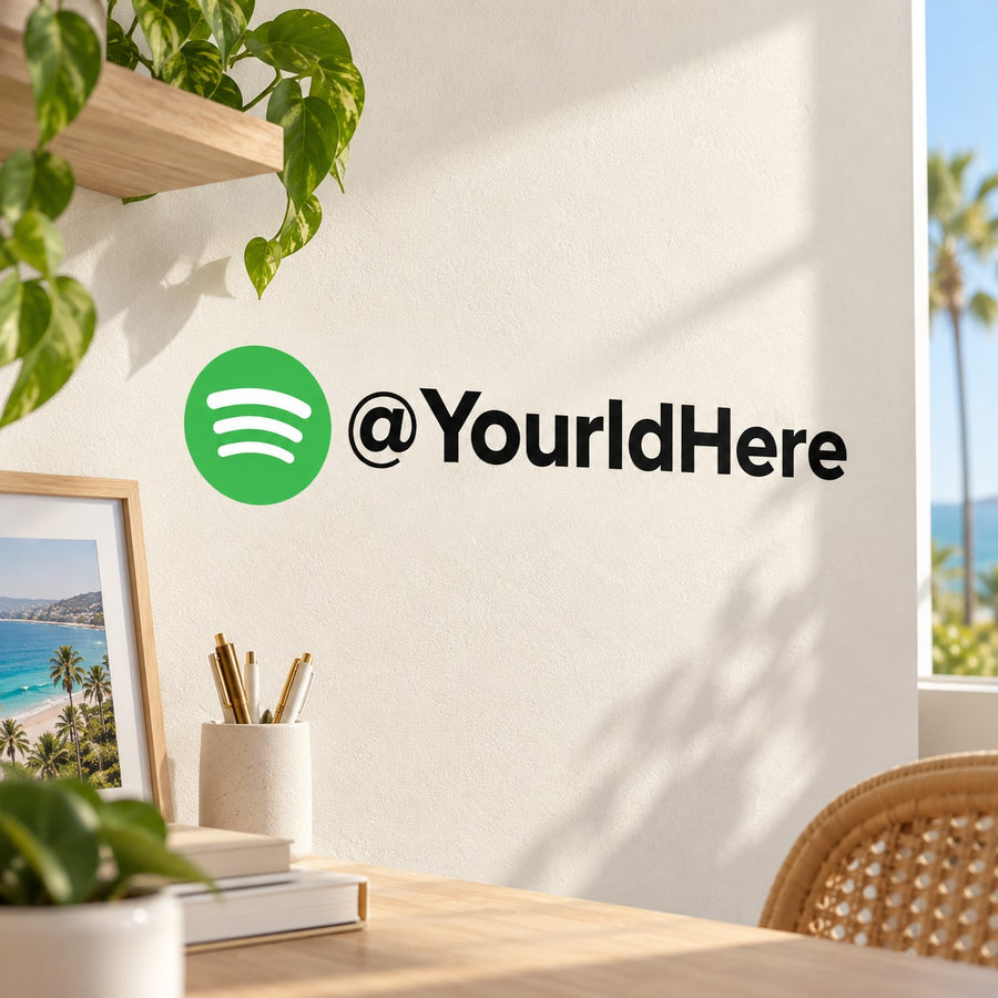 Green Spotify icon decal with @ handle text