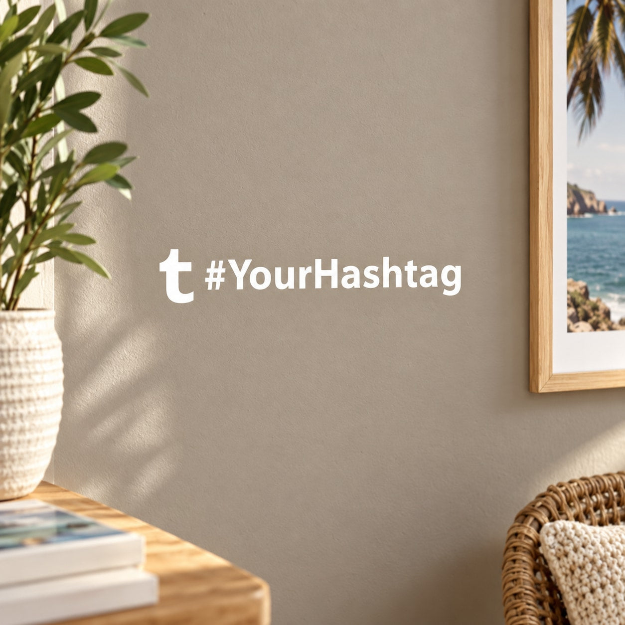 Custom Tumblr T decal with white t and #YourHashtag lettering