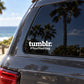 Tumblr vinyl decal with "tumblr." and #YourHashtag text on a car window