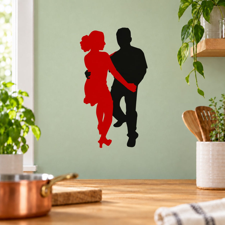 Dancing couple wall decal vinyl with red and black silhouettes