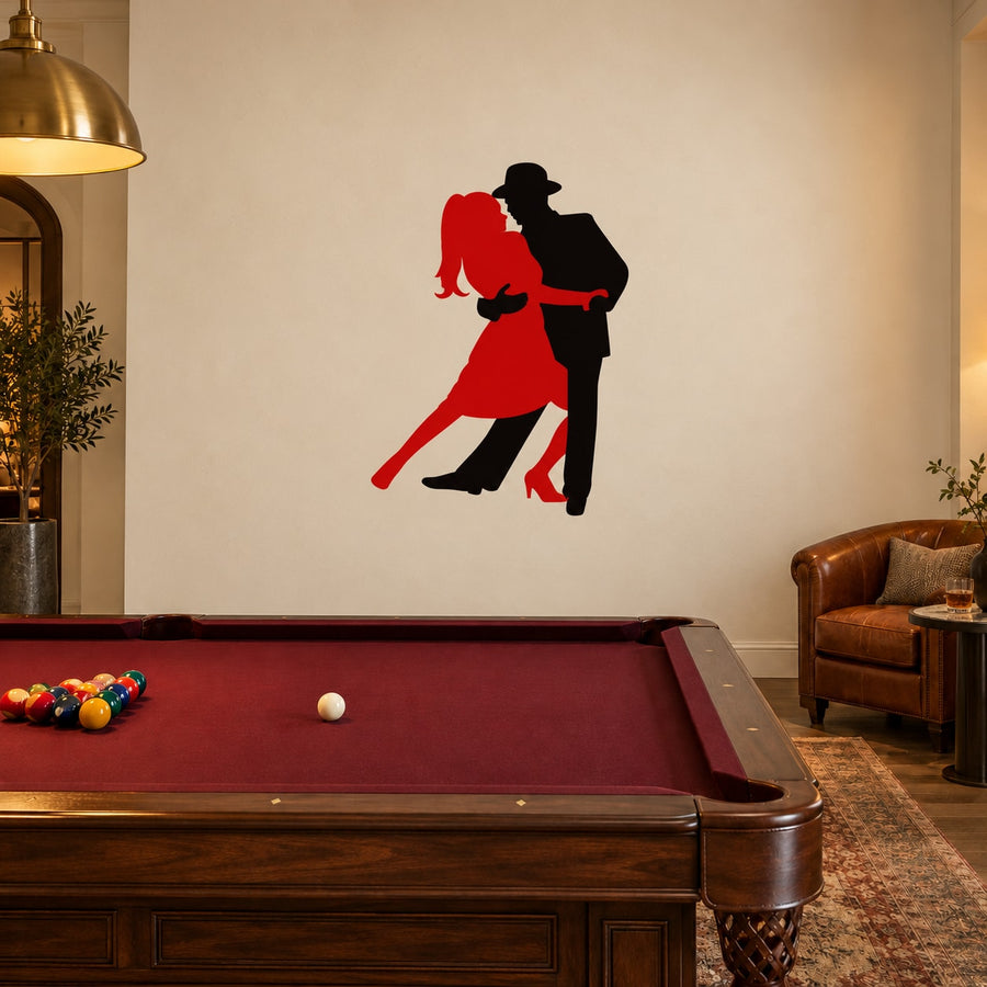 Couple dancing wall decal in red and black silhouette, vinyl sticker design