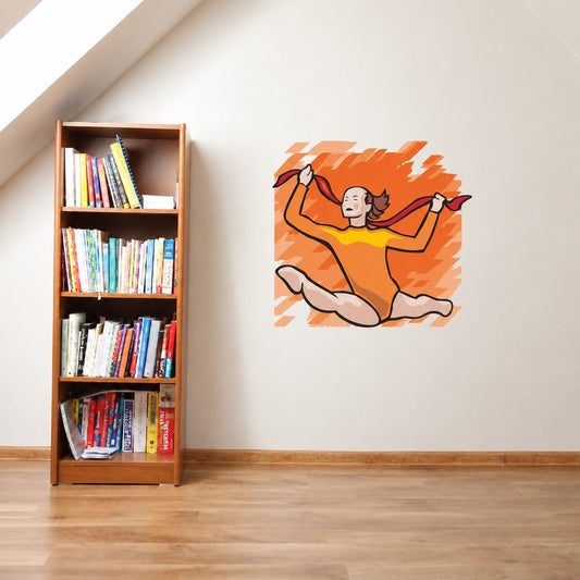 Gymnastics dance wall decal sticker showing an orange gymnast doing a split pose