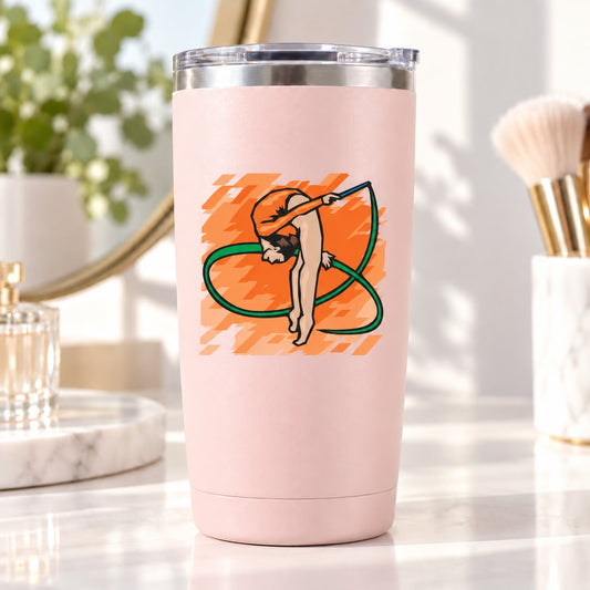 Gymnastics dance vinyl wall decal with orange gymnast figure in green circle