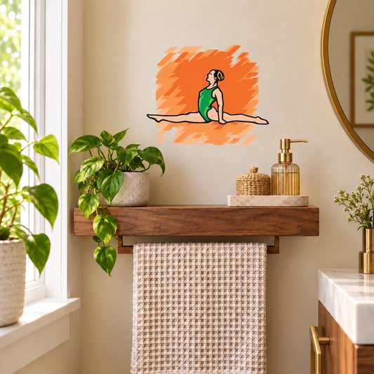 Dance wall decal: seated dancing woman silhouette with orange burst design