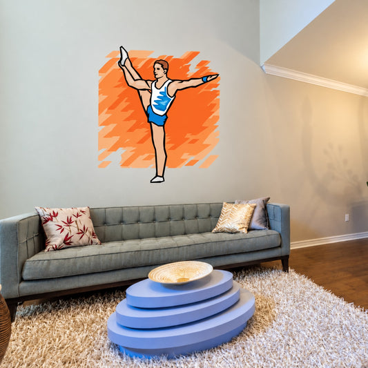 Vinyl wall decal of a dancing woman, orange and black graphic silhouette