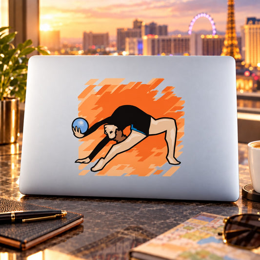 Vinyl dance decal sticker of a cartoon man dancing with blue mic and orange flames