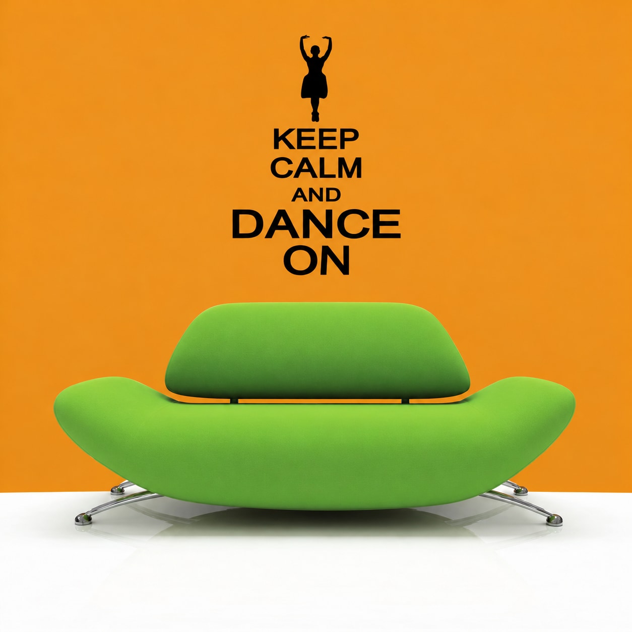 Vinyl wall decal with dancing figure and text: Keep Calm and Dance On