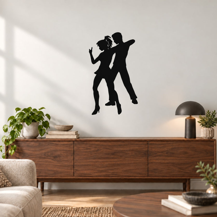 Black vinyl dance wall decal silhouette of two dancers standing together