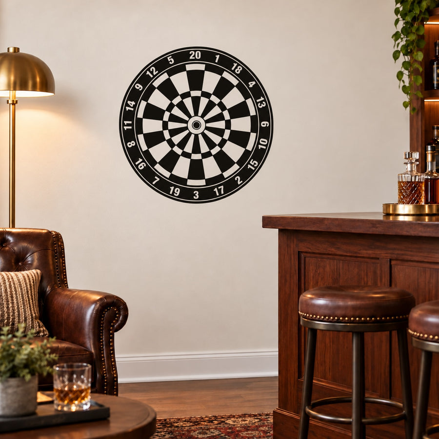 Dartboard Decal — illustrative vinyl decal application mockup. Surrounding objects are not included.