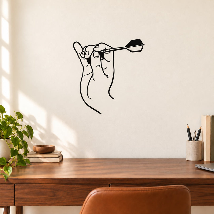 Hand Throwing Dart Decal — illustrative vinyl decal application mockup. Surrounding objects are not included.