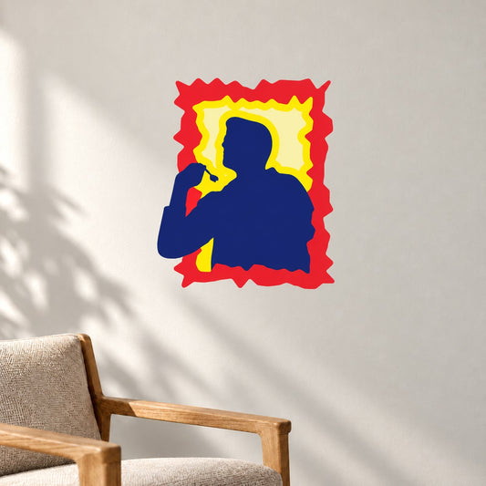 Darts graffiti-style square wall decal sticker, red and yellow border with blue silhouette