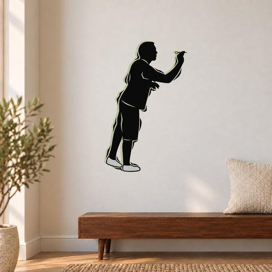 Black silhouette wall decal of a standing man with raised arms, die-cut vinyl sticker
