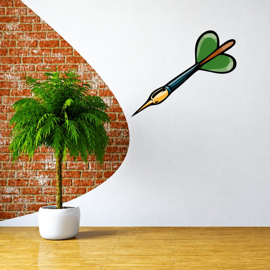 Green-fletched dart vinyl wall decal sticker with yellow/orange tip