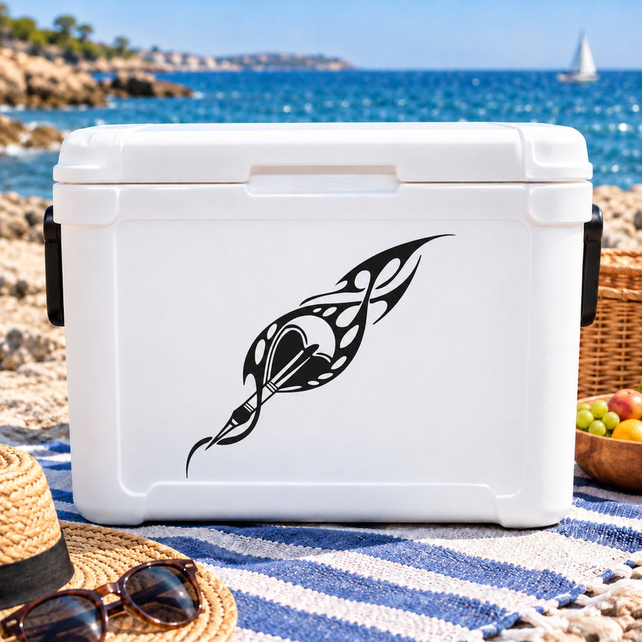 Flaming Throwing Dart Decal — illustrative vinyl decal application mockup. Surrounding objects are not included.