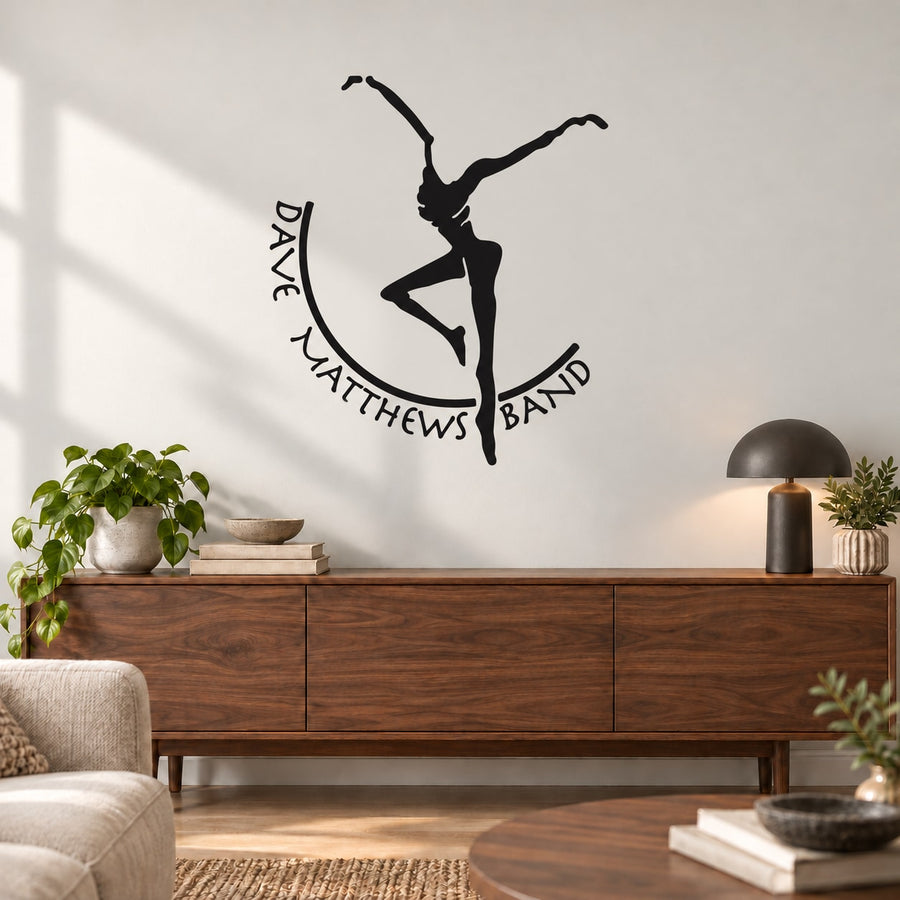 Dave Matthews Band Dancer Text Decal — illustrative vinyl decal application mockup. Surrounding objects are not included.