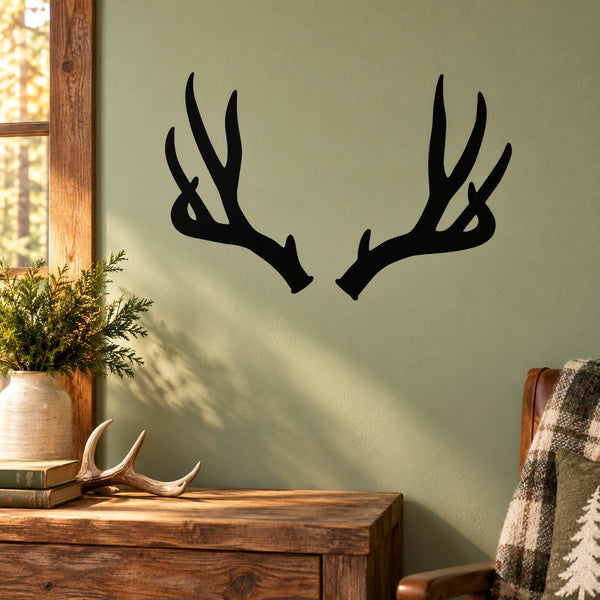Black deer antlers decal silhouette with two branching sets