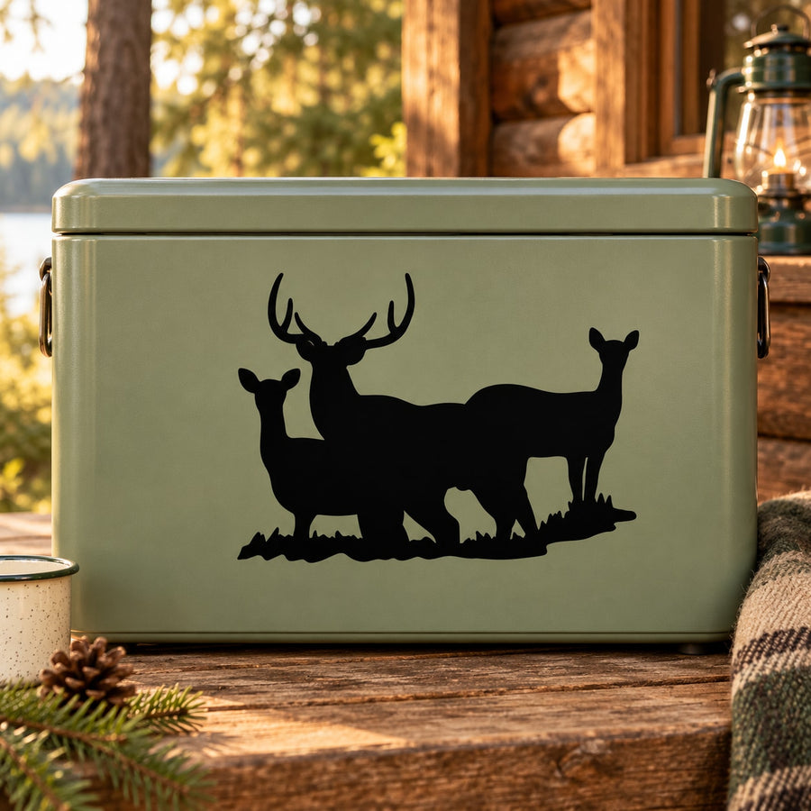 Axis deer group decal with black silhouette of axis deer and doe standing together