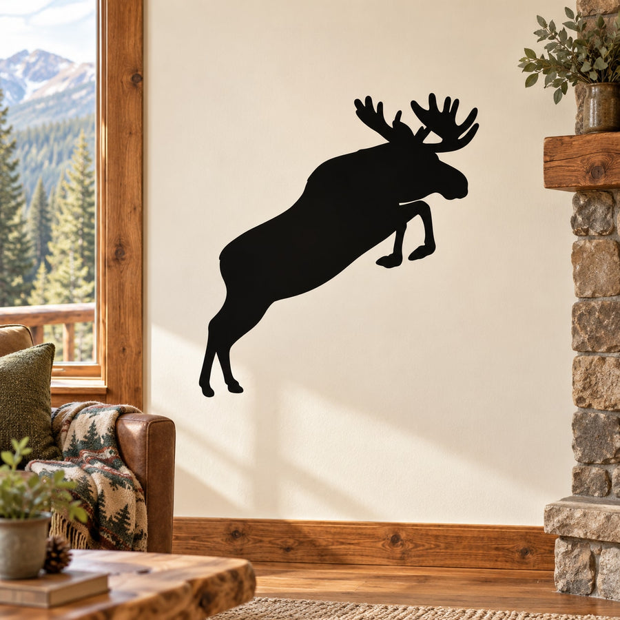 Black hurdling moose wall decal silhouette