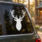 Elk head silhouette decal, white deer-head design on car window glass