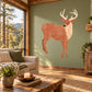 Origami deer wall sticker, tan polygon design with white antlers and black nose