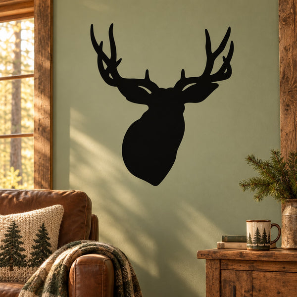 Deer buck antlers wall decal, black silhouette