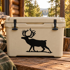 Black stretching stag decal on light beige cooler lid