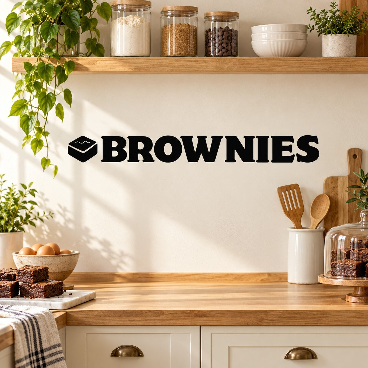 Brownies wall decal with bold BROWNIES lettering and small chocolate icon