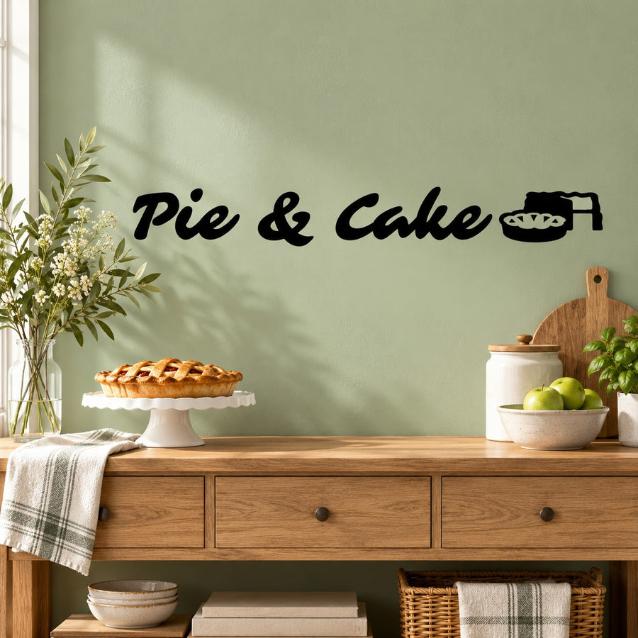Pie and cake wall decal with bold script text and small pie icon