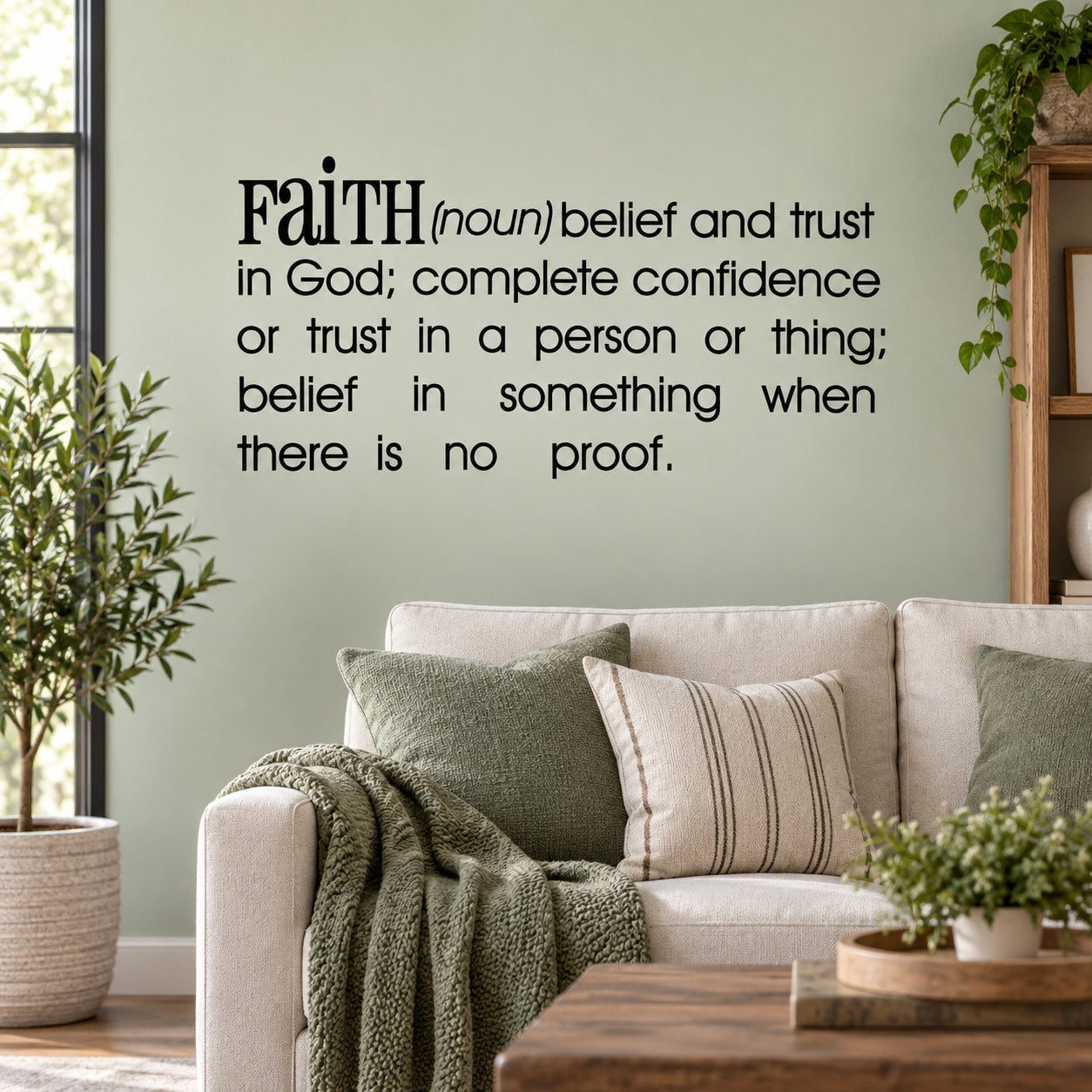 Faith wall decal with quote definition text in black lettering