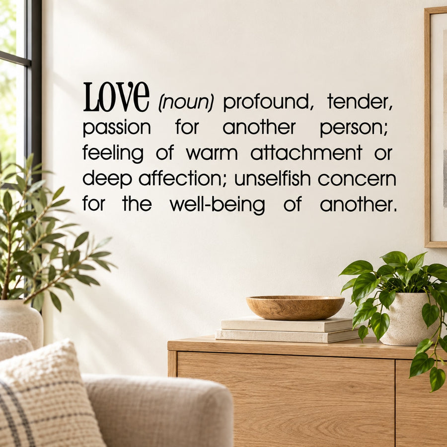 Love definition wall decal with large 'LOVE' and printed definition text