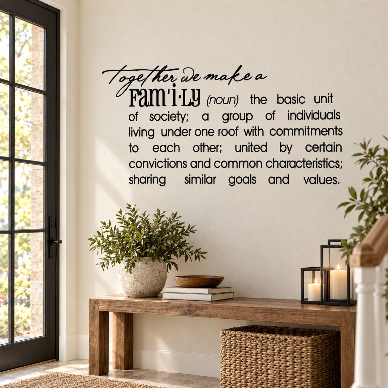 Wall decal featuring script 'Together we make a family' with definition text