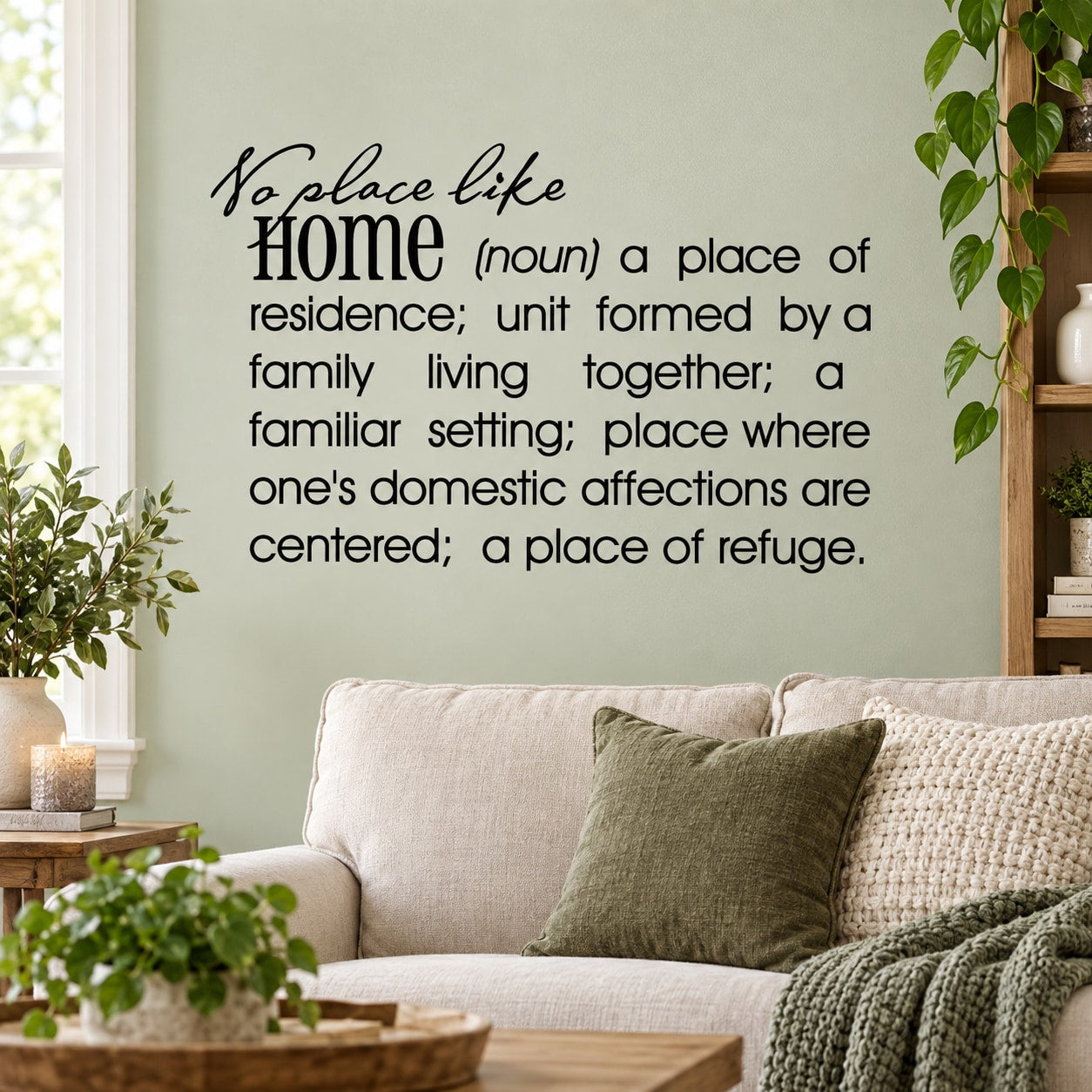 “No place like HOME” wall decal with quote and definition text in black lettering
