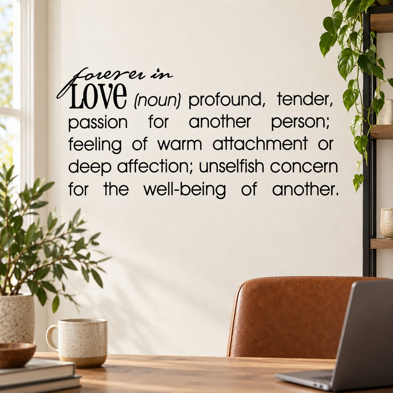 Wall decal reading “forever in LOVE” with definition quote in script and text