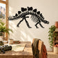 Black stegosaurus skeleton wall decal with tail spikes and back plates