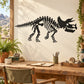 Triceratops skeleton wall decal, black dinosaur outline with horned skull and tail