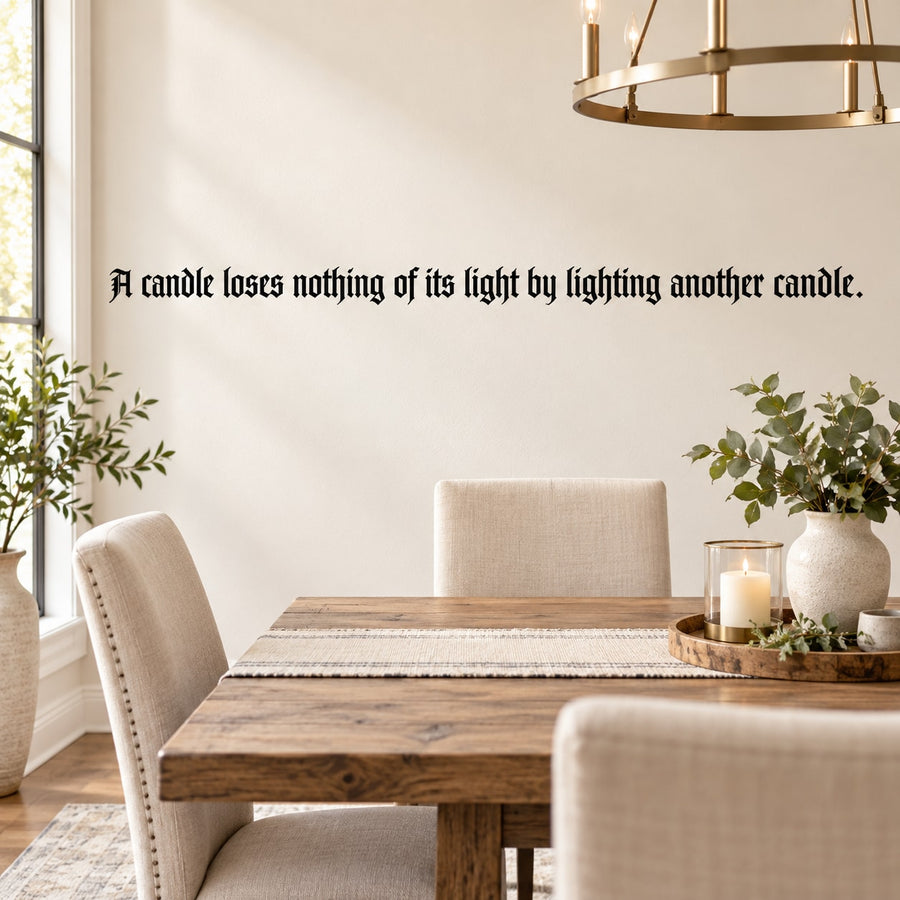 Inspirational candle quote wall decal with script text and candle icon