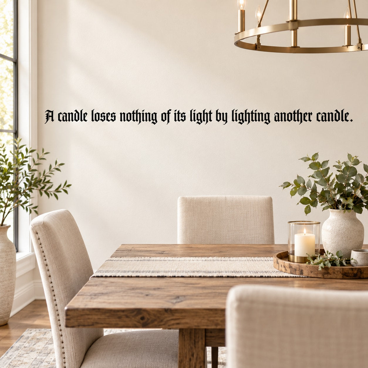 Inspirational candle quote wall decal with script text and candle icon