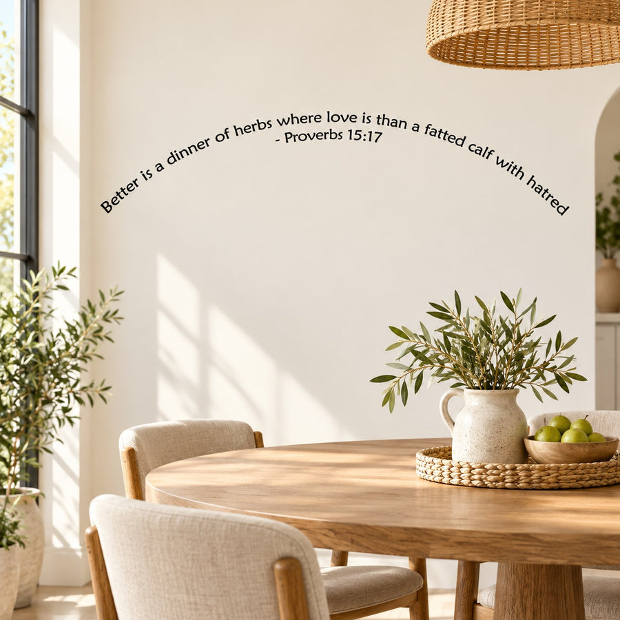 Herb quote wall decal with text 'Better is a dinner of herbs' and Proverbs 15:17.