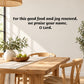 Inspirational wall decal quote: For this good food and joy renewed