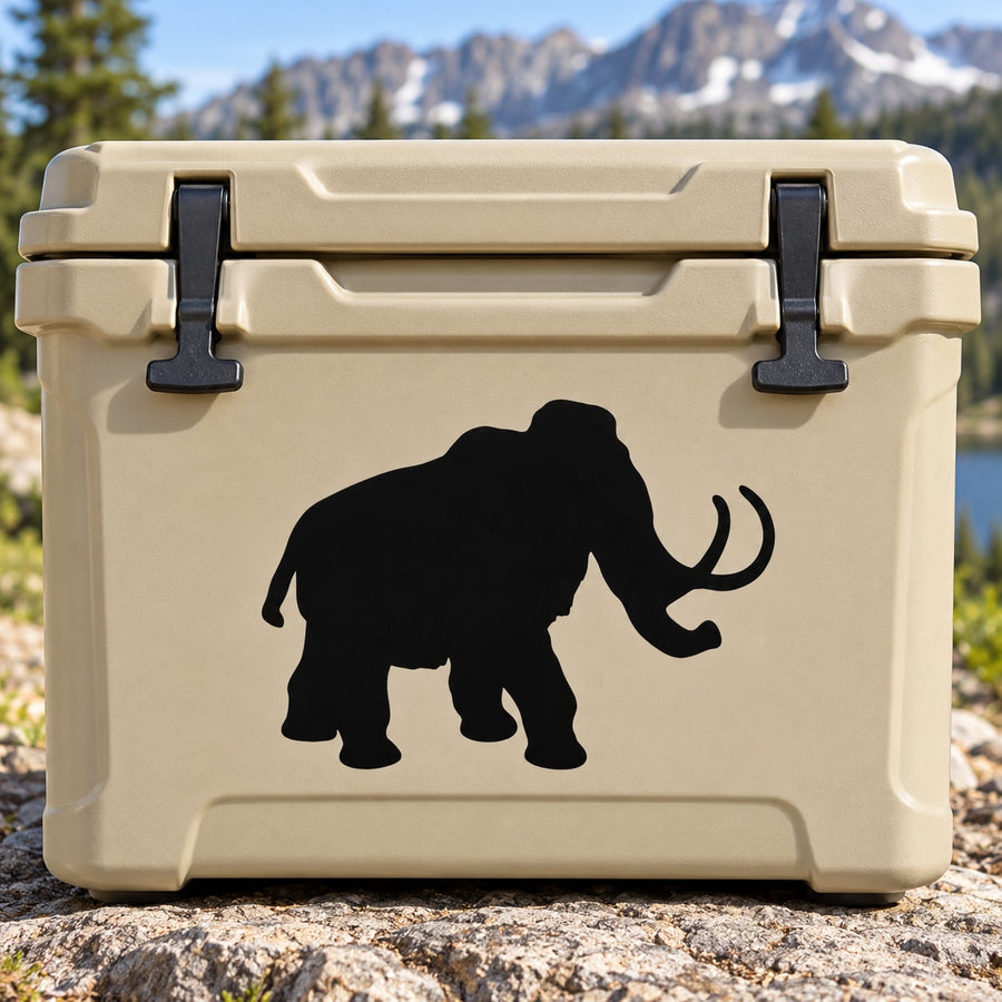 Woolly mammoth decal, black silhouette on beige background