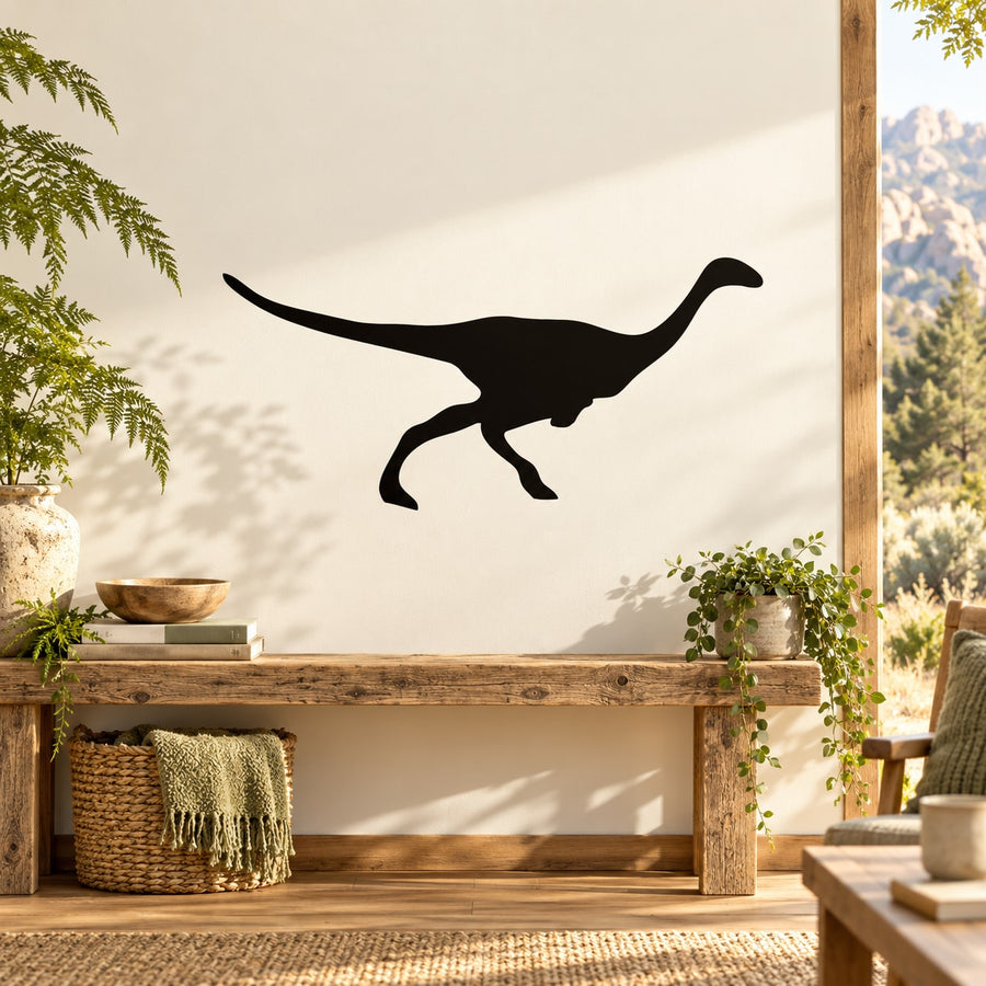 Running Ornithomimus dinosaur decal with black silhouette